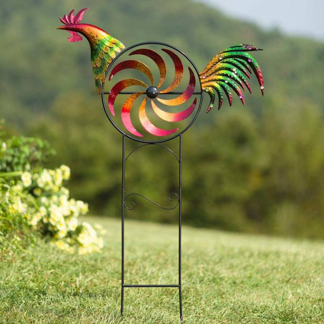 Funsally Iridescent Rooster Wind Spinner Garden Decor
